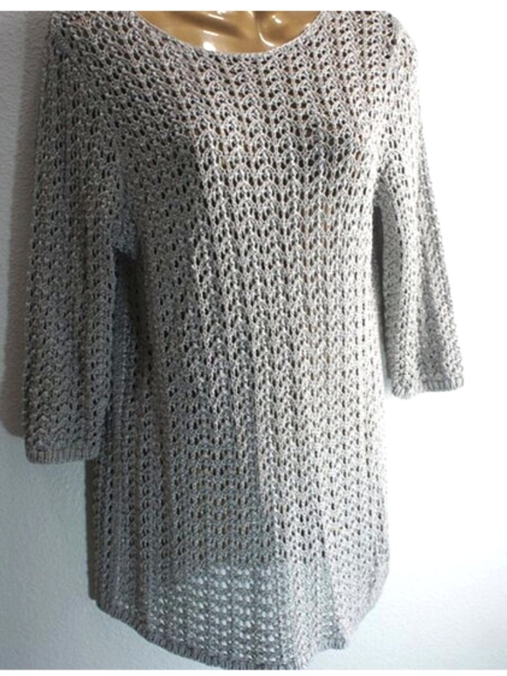 CHICO'S Crewneck Open-Knit Tunic Sweater size 2
